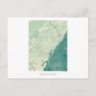 Cartão Postal Barcelona Map Blue Vintage Watercolor