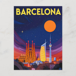 Cartão Postal Barcelona Night Skyline Sagrada Familia