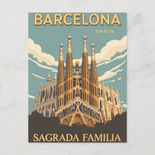 Cartão Postal Barcelona Sagrada Familia Arte de Viagem Vintage