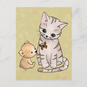 Cartão Postal Bärchen und Katze