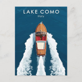 Cartão Postal Barco a Motor Antigo no Lago Como – Viagem Italian
