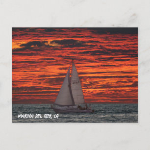 Cartão Postal Barco à vela ao pôr do sol - Marina Del Rey, CA