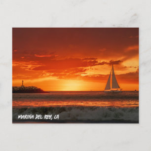 Cartão Postal Barco à vela ao pôr do sol - Marina Del Rey, CA