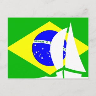 Cartão Postal Barco à Vela Bandeira Brasileira Brasil Náutico