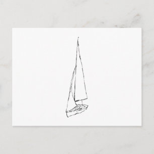 Cartão Postal Barco à vela. Desenho em preto e branco.