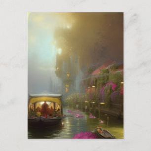 Cartão Postal Barco de Flores Cênico no Canal Arte Digital