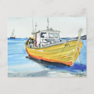 Cartão Postal Barco de Pesca Amarelo Ensolarado