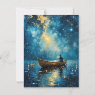 Cartão Postal Barco de pesca noturno estrelado