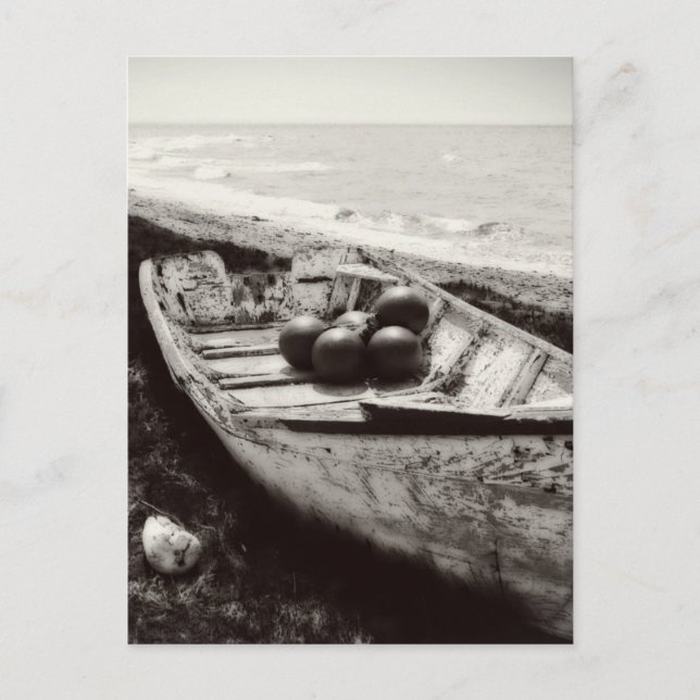 Cartão Postal Barco de Pesca preto e branco (Frente)