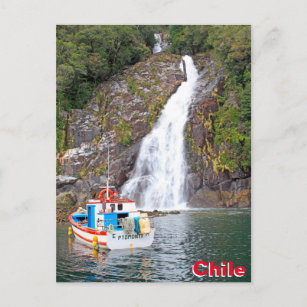 Cartão Postal Barco e cachoeira, Chile