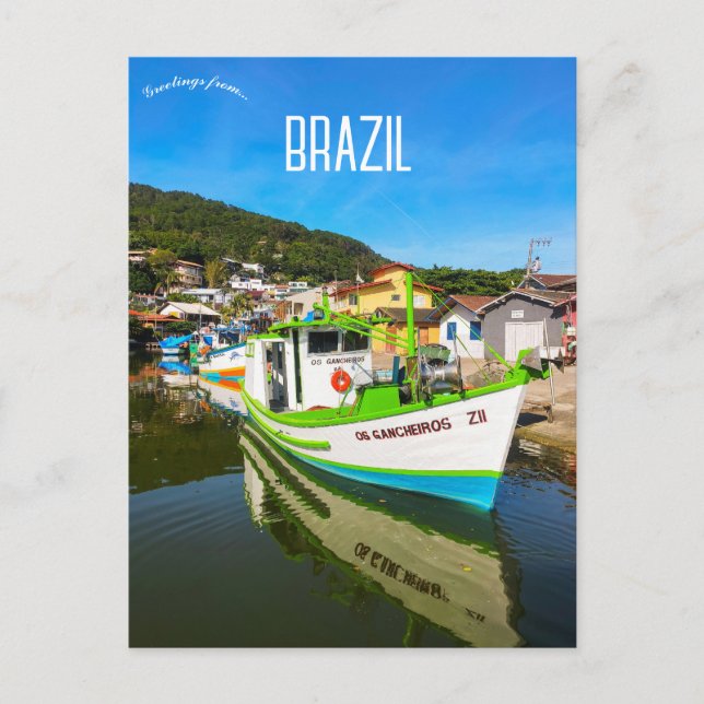 Cartão Postal Barco em Barra de Lagoa Brasil (Frente)