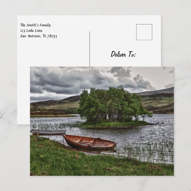 Cartão Postal Barco num lago na Escócia (Frente/Verso)