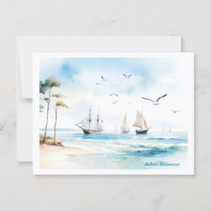 Cartão Postal Barcos à vela em mar calmo