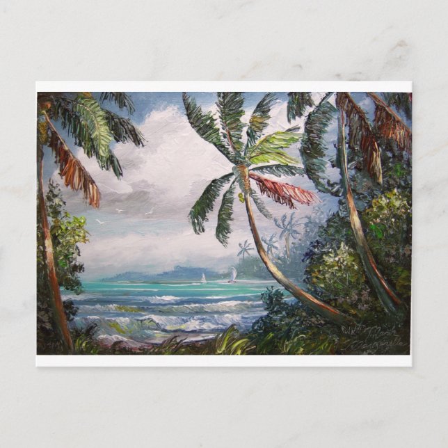 Cartão Postal Barcos à vela na baía (Frente)