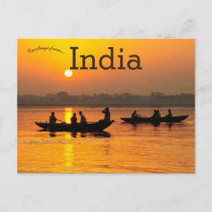 Cartão Postal Barcos ao Sunset no Rio Ganges na Índia