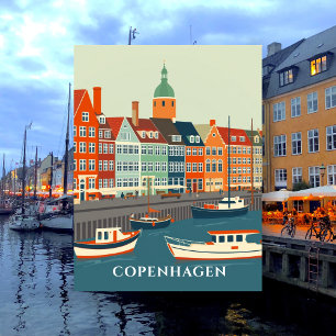 Cartão Postal Barcos Coloridos em Nyhavn Copenhague Dinamarca