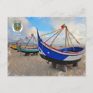 Cartão Postal Barcos de pesca de Nazaré, Portugal