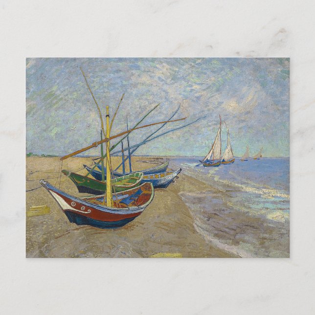 Cartão Postal Barcos de pesca de Vincent Van Gogh (Frente)