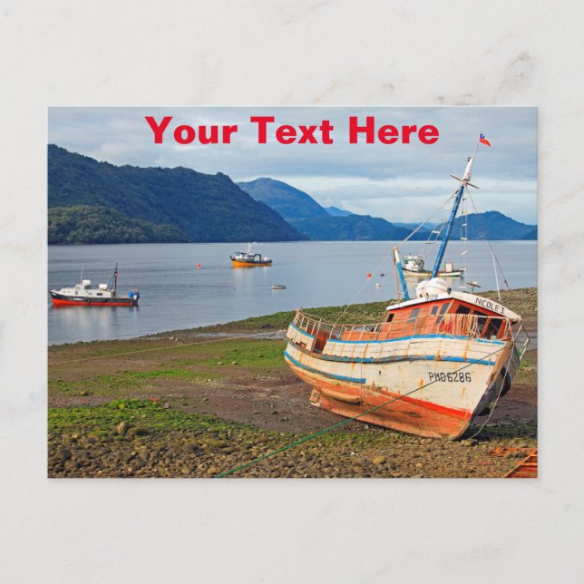 Cartão Postal Barcos de pesca, Hornopiren, Chile (Frente)