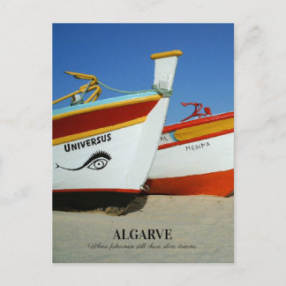 Cartão Postal Barcos de Pesca na Foto de Praia de Algarve