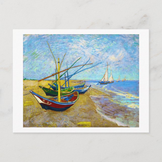 Cartão Postal Barcos de Pesca na Praia por Vincent Van Gogh (Frente)