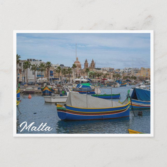 Cartão Postal Barcos de pesca tradicionais coloridos em Malta (Frente)