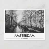 Barcos do Canal de Amsterdã Preto e Branco 