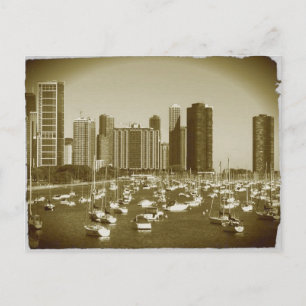 Cartão Postal Barcos estacionados no lago Michigan em Chicago.