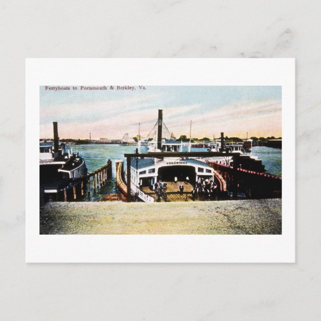Cartão Postal Barcos Ferryboat para Portsmouth & Berkely, VA (Frente)