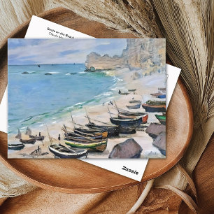 Cartão Postal Barcos na praia em Etretat Claude Monet