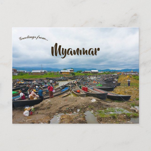Cartão Postal Barcos no Lago Inle Bagan Yangon Myanmar (Frente)