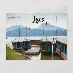 Cartão Postal Barcos no Laos