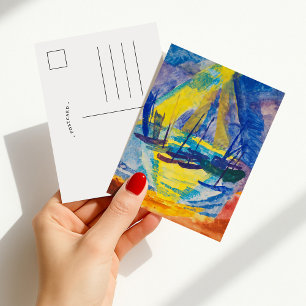 Cartão Postal Barcos no Sol da Noite   Fritz Schaefler