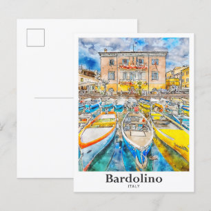 Cartão Postal Bardolino Itália Viagem Watercolor Drawn