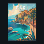 Cartão Postal Bari Itália Viagem Art Vintage<br><div class="desc">Bari retro vetor viagem design. Bari é uma cidade portuária no Mar Adriático e a capital da região da Apúlia do Sul de Itália.</div>