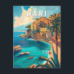 Cartão Postal Bari Itália Viagem Art Vintage<br><div class="desc">Bari retro vetor viagem design. Bari é uma cidade portuária no Mar Adriático e a capital da região da Apúlia do Sul de Itália.</div>