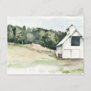 Cartão Postal Barn Branco de Aquarela
