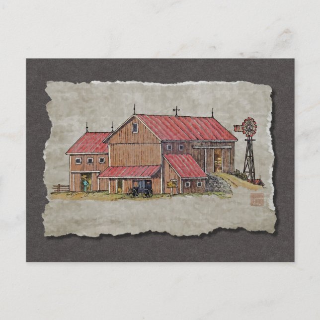 Cartão Postal Barn Buggy & Windmill (Frente)