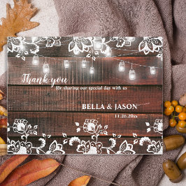 Cartão Postal Barn Lace Wood Rustic Chic Wedding Thank You