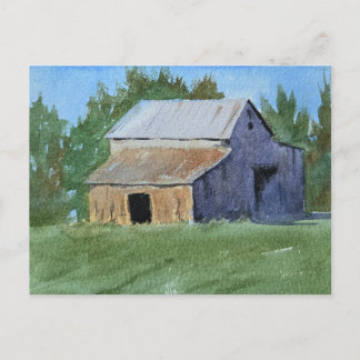 Cartão Postal Barn Painting Watercolor 
