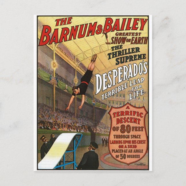 Cartão Postal Barnum e Bailey Desperado dão o salto da vida (Frente)