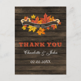 Cartão Postal Barnwood Rustic Casamento outono Obrigado