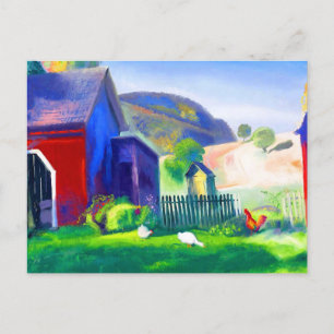 Cartão Postal Barnyard e Galinhas por George Wesley Bellows