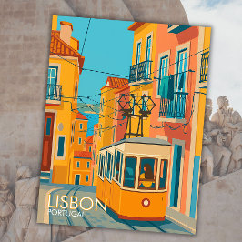Cartão Postal Barramento Amarelo Lisboa Portugal Viagem Art Euro