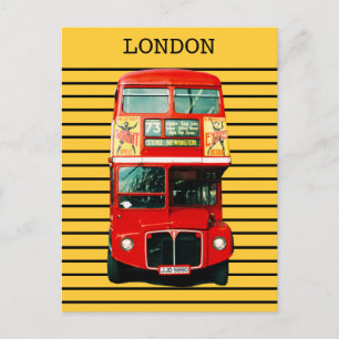 Cartão Postal Barramento de Londres Retroativo em Fundo Amarelo