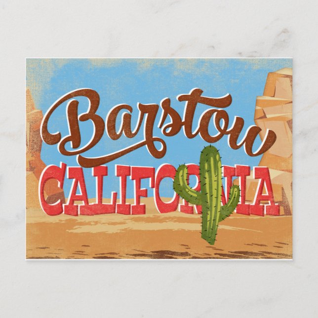 Cartão Postal Barstow Califórnia Cartoon Deserto Viagem Retro (Frente)