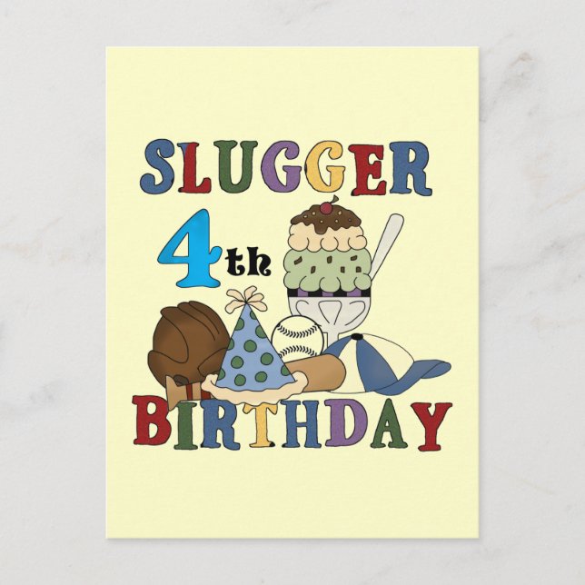 Cartão Postal Baseball Slugger 4º Aniversário (Frente)