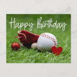 Cartão Postal Basebol em grama verde com amor para aniversário