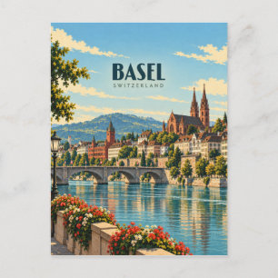 Cartão Postal Basileia Suíça Arte de Viagem Vintage