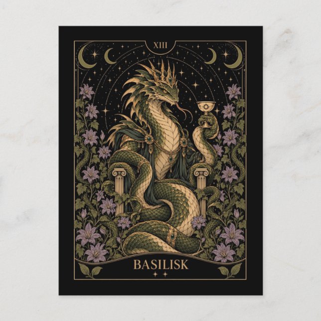 Cartão Postal Basilisco, Arte do Tarot Starlit (Frente)